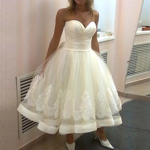 Alexzendra New Tea Length Wedding Dress Sweetheart Elegant Simple
