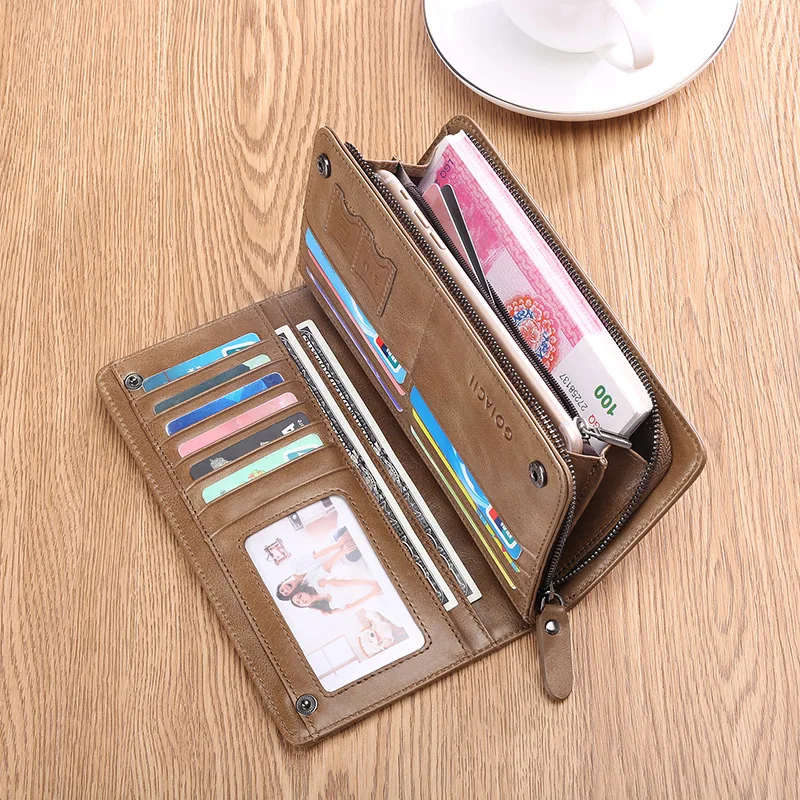 

Brand Wallet Cow Leather Men Long Wallet Large Capacity Fashion Purse Multifunction Card Bag Retro Design Standard Clutch Wallet