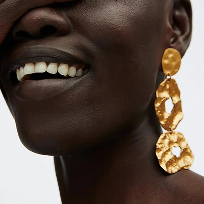 

New ZA Irregular Geometric Metal Long Dangle Earring Women Vintage Large Gold Statement Drop Earring Wedding Charm Party Jewelry