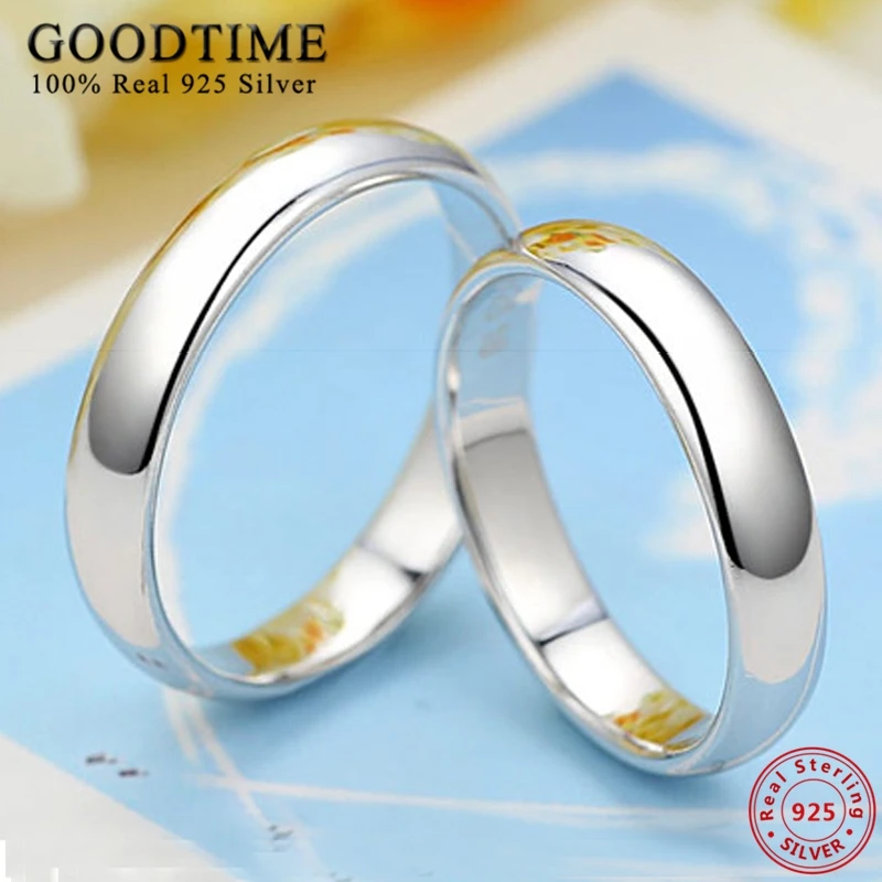 1PCS Ring 925 Couple Ring Silver Trendy Jewelry Simple Smooth Lovers Wedding Set 925 Sterling Silver Rings for Women Men Jewelry