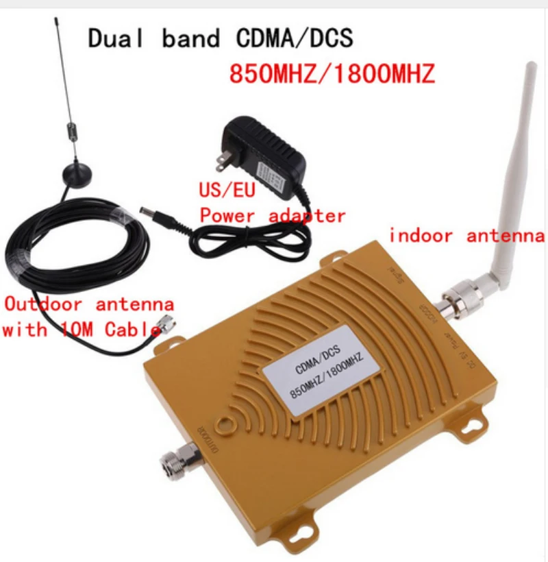 

FULL SET 65dBi CDMA DCS 850/1800MHz Dual Band Cell Phone Signal Booster Repeater Booster Amplifier Extender Antenna Kit