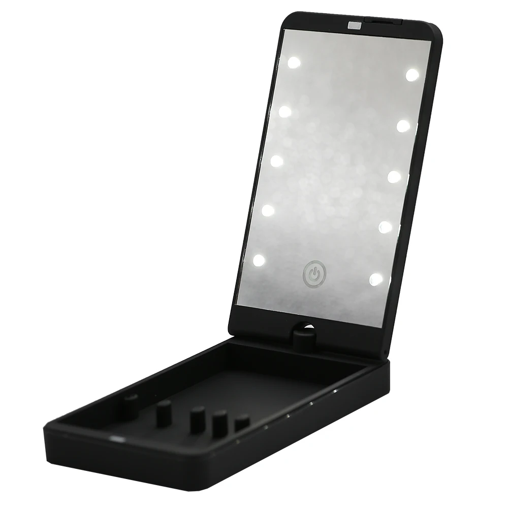 High Quality 10 LEDs Hand Mirror Touch Screen Compact Mirror Portable