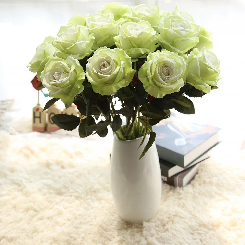 Декоративные Искусственные Цветочные букеты, искусственные розы, фланелевые цветы, свадебный букет, для вечеринки, домашнего декора USPS# N05
