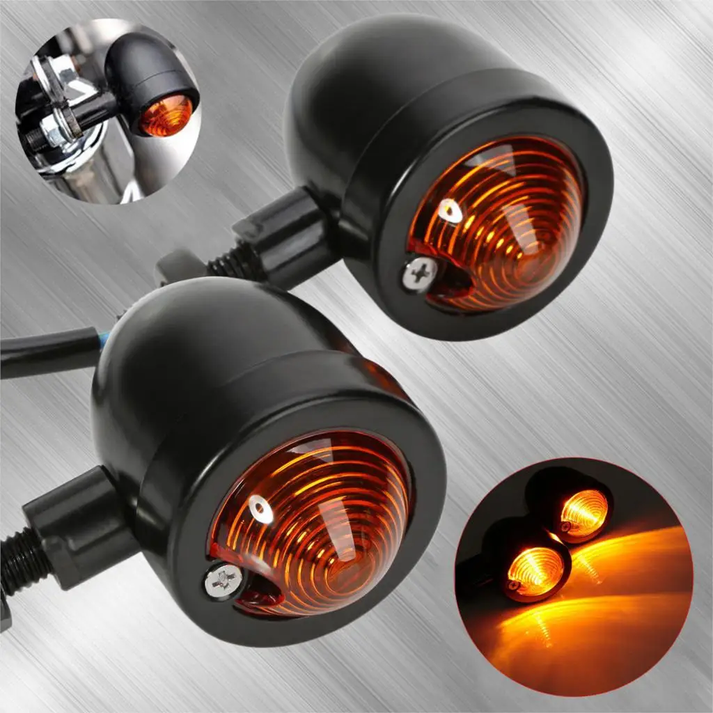 

2Pcs Motorcycle Turn Signal Indicator Light Lamp Cafe Racer Mini Bullet Amber Blinker Light Bulb For Yamaha Honda