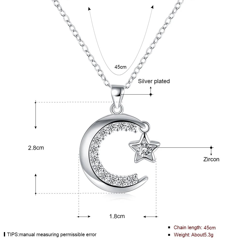 INALIS, модное ожерелье с подвеской в виде Луны и звезды, серебряная цепочка, новинка, ожерелье, хорошее ювелирное изделие для женщин