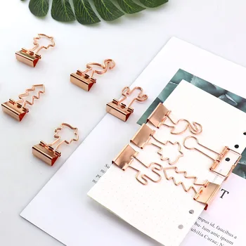 

Exclusive Plating Style Rose Gold Long Tail Clip Fashion Office Stationery Paper Clip Flamingo Binder Clips Office Accessories
