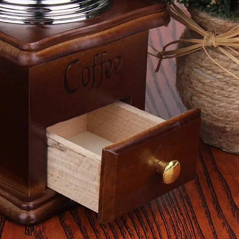 Ручная кофемолка в стиле ретро, деревянная кофемолка, мельница для перца, моющаяся керамическая мельница для кофе, специй, мини-мельница для заусенцев