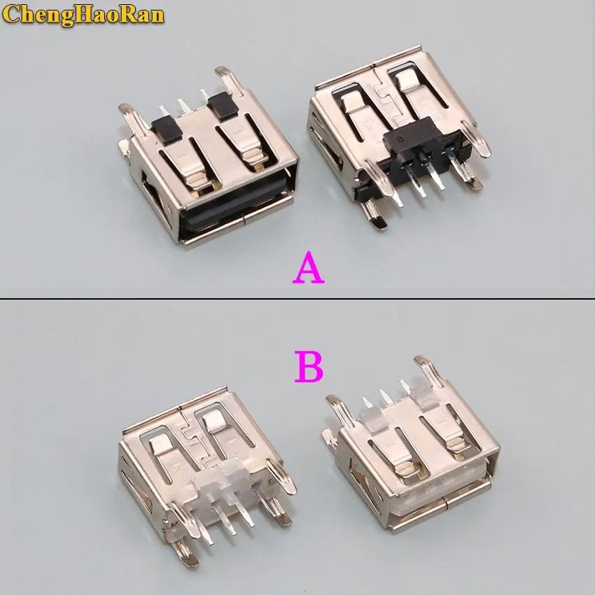 ChengHaoRan 20Pcs/lot A Type Flat Angle (180 Degree) Female USB PCB Connector Socket, USB Jack Plug usb 2.0 jack chenghaoran 20pcs 50pcs micro usb jack connector female 5pin charging socket four legs inserting plate seat mini usb connectors