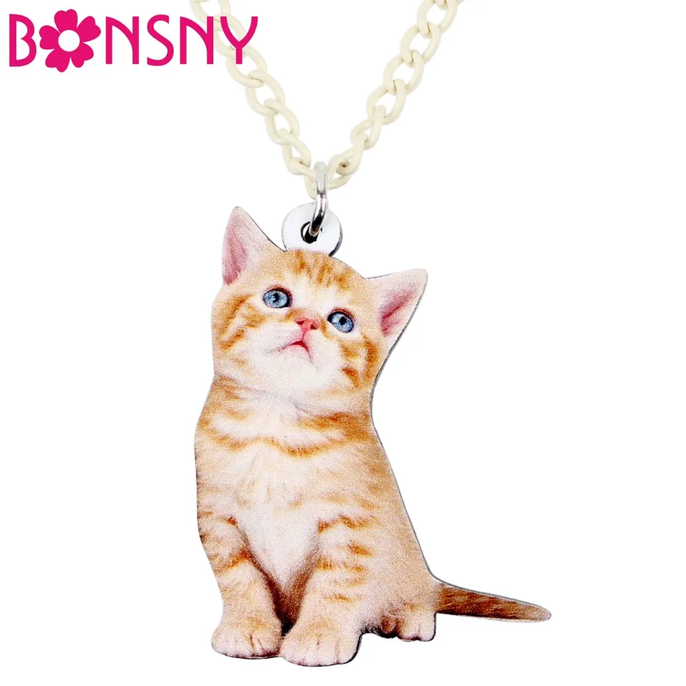 

Bonsny Acrylic Sweet Sitting Kitten Cat Necklace Pendant Chain Choker Animal Jewelry For Women Girls Ladies Teens Gift Accessory