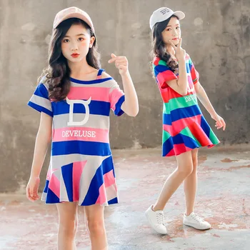 

Girls Dress Teenage Girl Dresses Summer 2019 Children's Clothing Kids Striped Dress Cotton Strapless Shoulder Princess Dresses