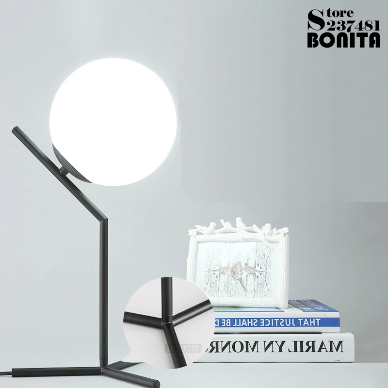  Nordic modern minimalist table lamps for living room white glass ball table light iron tripod milky