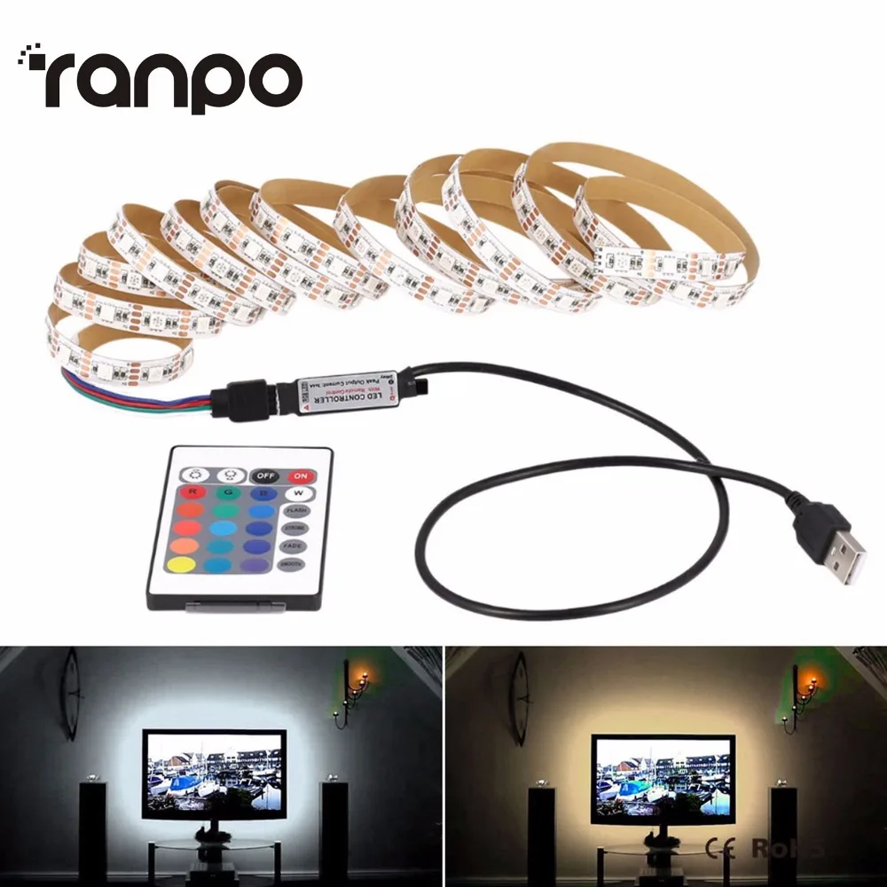 USB светодиодный полосы 5050 RGB гибкий светильник 50 см 1 м 2 ТВ фон ing лента клейкую