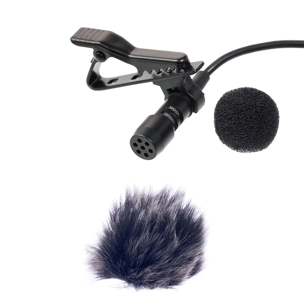 

1 Set Black 3.5mm Plug Lapel Tie Collar Clip-On Microphone Mic with Fur Wind Muff Windcreen
