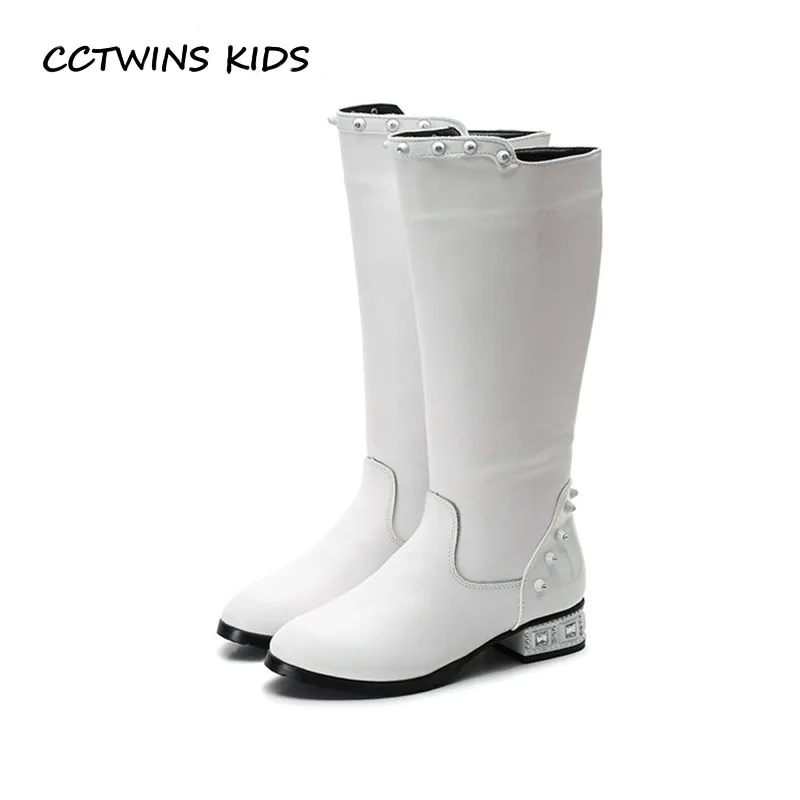

CCTWINS KIDS 2018 Autumn Children Fashion Knee High Boot Girl Brand Princess Rhinestone Heel Baby Genuine Leather Shoe H023