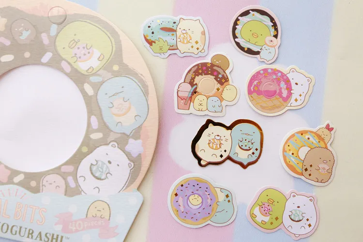 40 шт./упак. Kawaii Sumikko Gurashi Rilakkuma Золотая наклейка для молочных изделий альбом