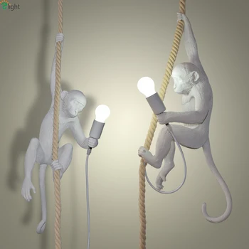 

Modern Novelty Monkey E27 Led Pendant Chandelier Lighting Simple Resin Hemp Rope Foyer Led Chandeliers Loft Led Hanging Lights