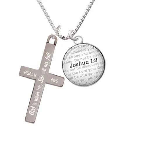 Domed Joshua 1:9 - She will not Fall - Cross Necklace (1)