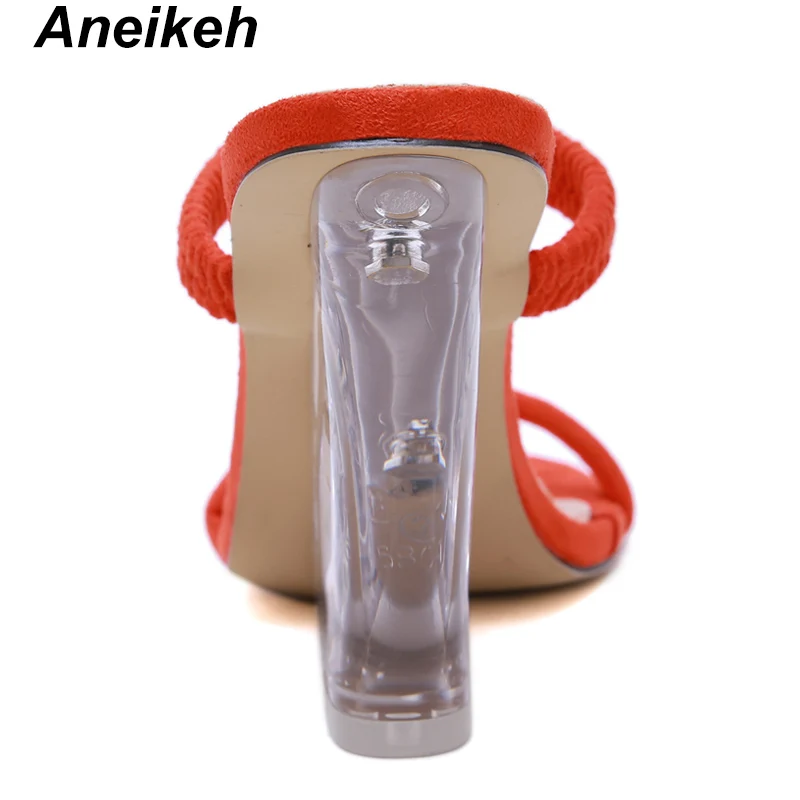 Aneikeh/Новые пушистые тапочки; Прозрачная женская обувь на танкетке; модельные тапочки на высоком каблуке; летние модные шлёпанцы; женские сабо