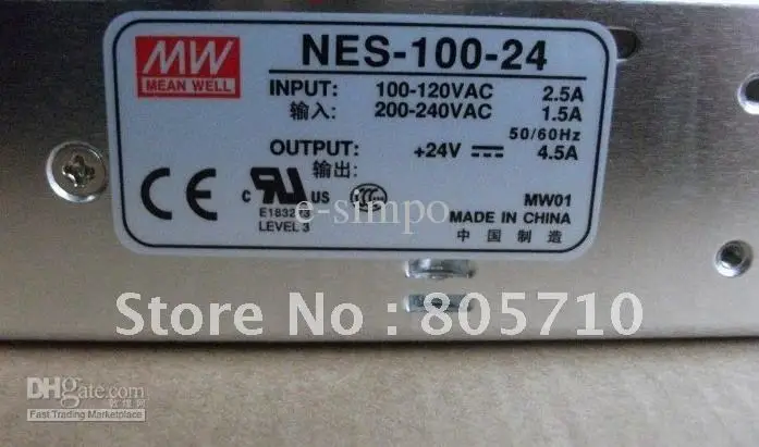 

MeanWell NES-100-24 108W Single Output Switching Power Supply 24V 4.5A