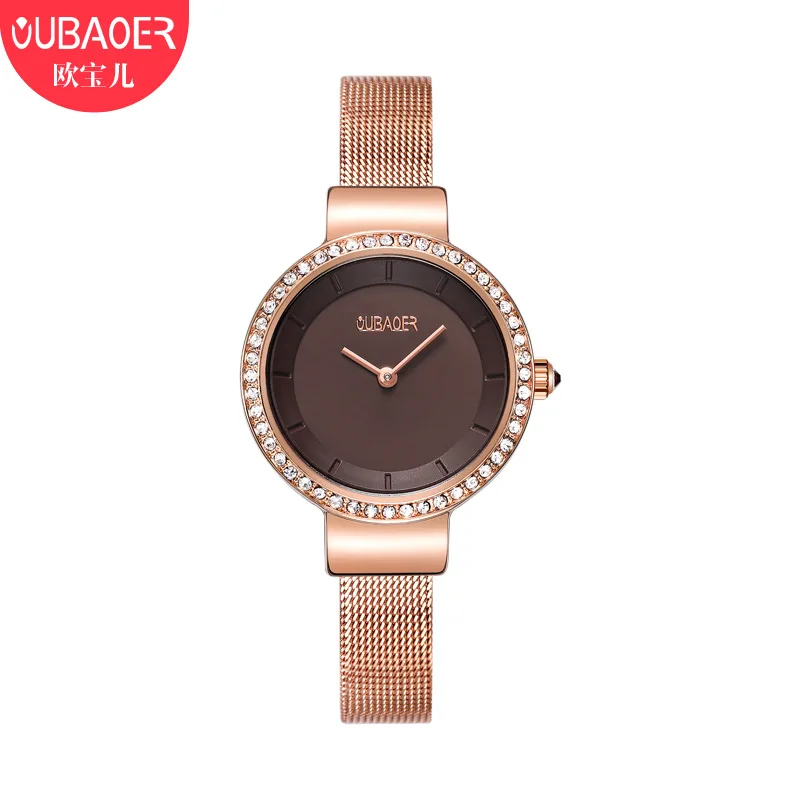 

ladies watches luxury rose gold waterproof oubaoer brand womens wristwatches quartz stainless steel Mesh belt Citizen movement