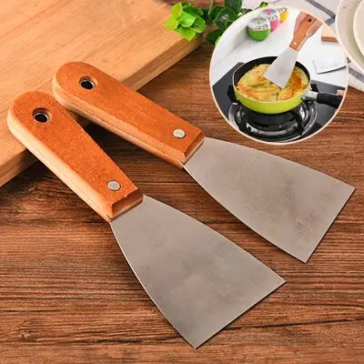 

Stainless steel wooden handle teppanyaki shovel fruit pancake tools grasping cake steak flat shovel pizza fried spatula