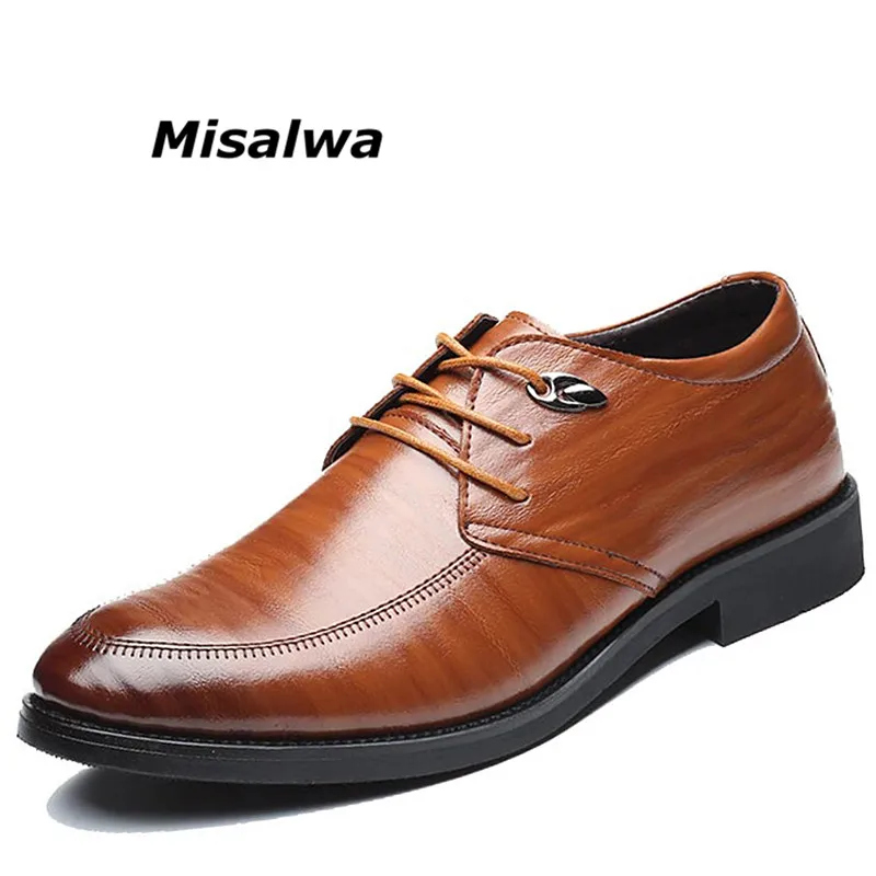 Beste Misalwa 2018 Nieuwe Mode Formele Schoenen Mannen Lederen Vintage Bruin Bruiloft Kantoor Oxford Schoeisel Mannelijke Spitse Neus Zachte Jurk Schoenen