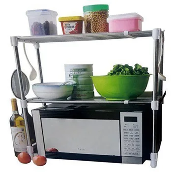 

Stainless Steel Kitchen Shelf Adjustable Multifunctional Microwave Oven Shelf Rack Standing Type Double Kitchen StorageOrganizer