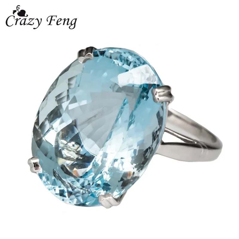 Crazy Feng Большой Сияющий Камень Свадебные кольца для женщин Серебряный цвет резные полые Infiity 8 цветок зубец Seting Кристалл CZ Bijoux