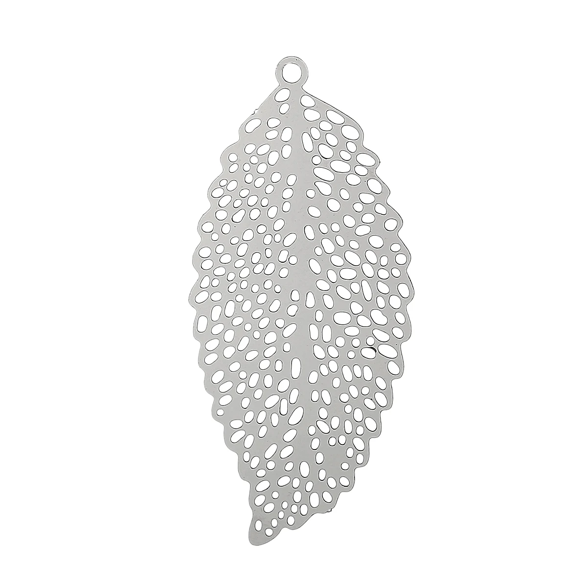 

Stainless Steel Charm Pendants Leaf Silver Tone Hollow 46mm(1 6/8") x 21mm( 7/8"), 2 PCs