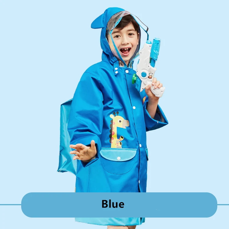 Kocotree, студенческий рюкзак с поясом, дождевик для маленьких детей, с рисунком, непромокаемый дождевик для девочек и мальчиков, водонепроницаемый пончо, дождевик - Цвет: Thickened blue