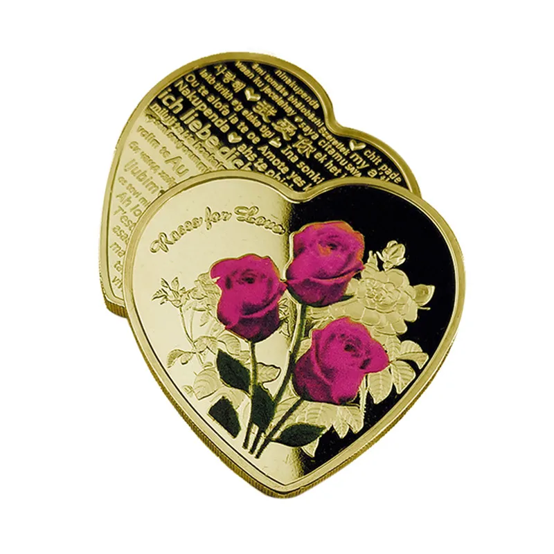 Памятная монета ко Дню Святого Валентина пара влюбленных монеты роза цветок коллекция искусство в форме сердца серебро золото сплав сувенир ремесла - Цвет: GD