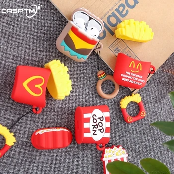 

For AirPods Cute Cartoon French Fries Popcorn Earphone Cases For Apple AirPods Charging Box Case Soft Silicone Cover With Ring
