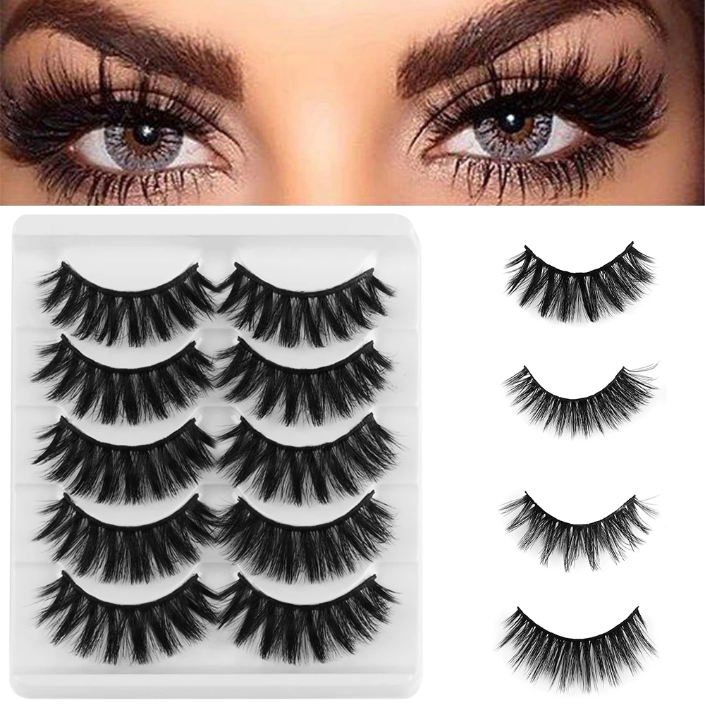 

5Pairs Multi-styles 5D Mink Hair Thick False Eyelashes Wispy Cross Fluffy Curl Fake Lashes Extension Handmade Makeup Beauty Tool