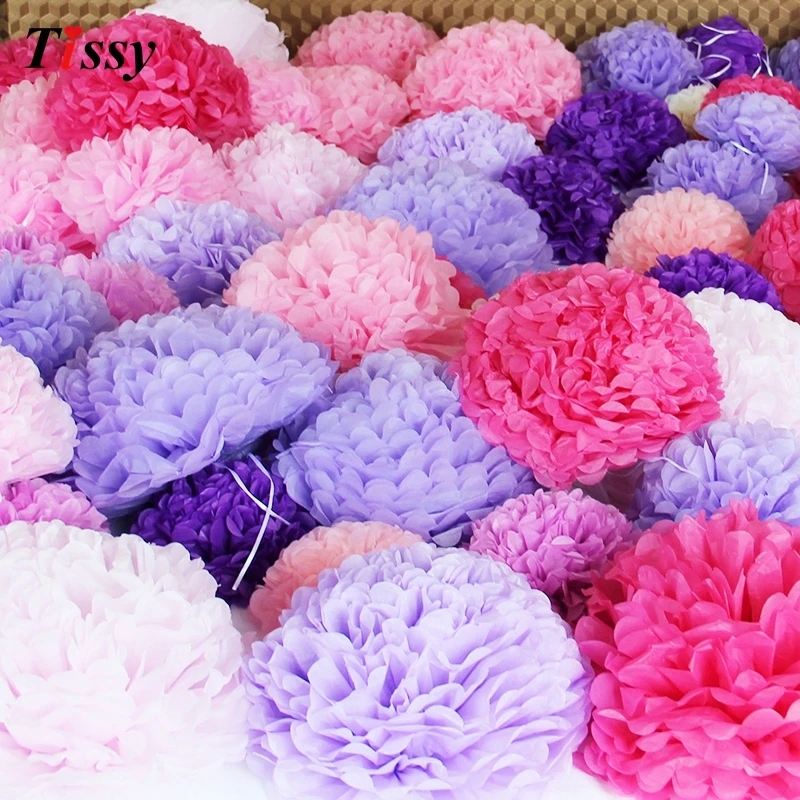 

15pcs 6" 8"10"(15cm 20cm 25cm)Mix Color Decorative Tissue Paper Pom Poms Flower Balls Pompom for Wedding party home Decoration