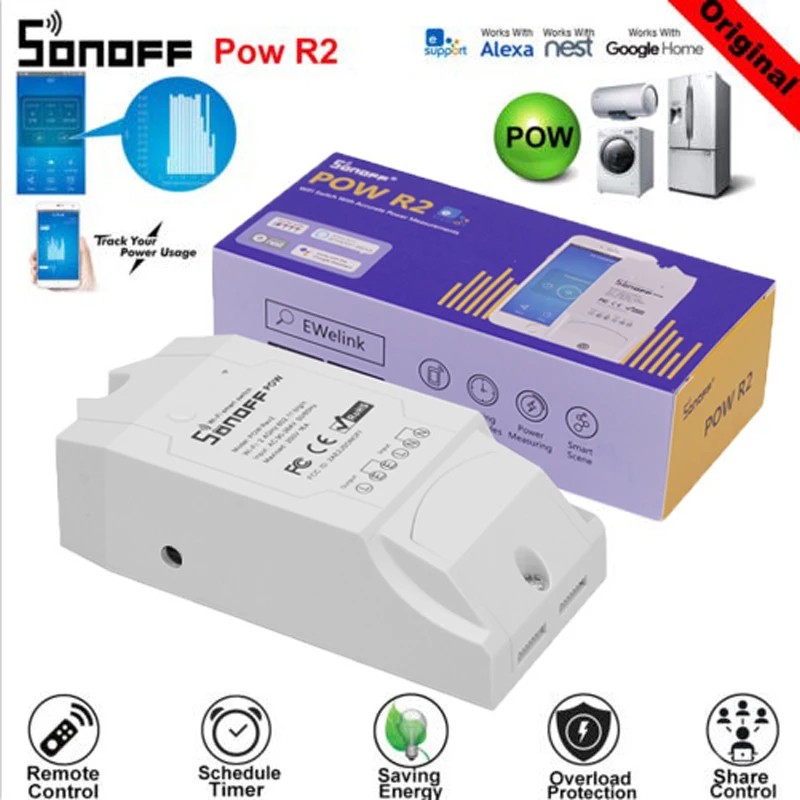 

Sonoff POW R2 Wifi Smart Switch DIY Timer Power Consumption Measurement Smart Home Automation 250V 15A with Google Home Alexa