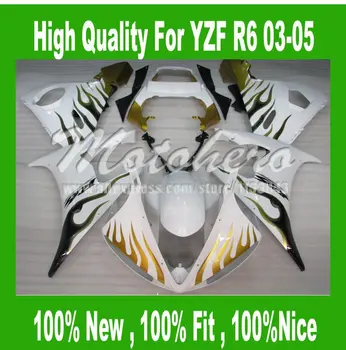 

Gold flame white YZF R6 ABS fairing for Yamaha YZFR6 2003 2004 2005 YZF-R6 YZF R6 03 04 05 motorcycle fairing parts #S23X1X3