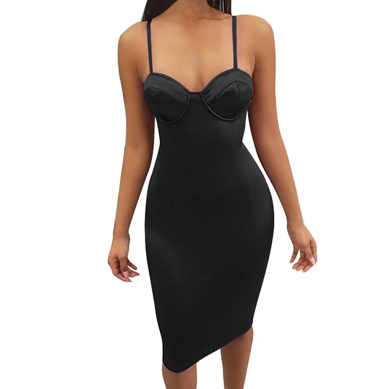 black v neck spaghetti strap dress