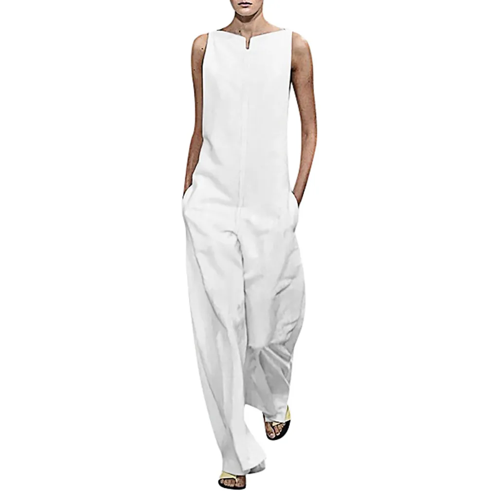 

Jaycosin clothes Women lightweight Jumpsuit Ladies Fashion Solid Color Loose Cotton Casual Sleeveles Rompers Jumpsuits