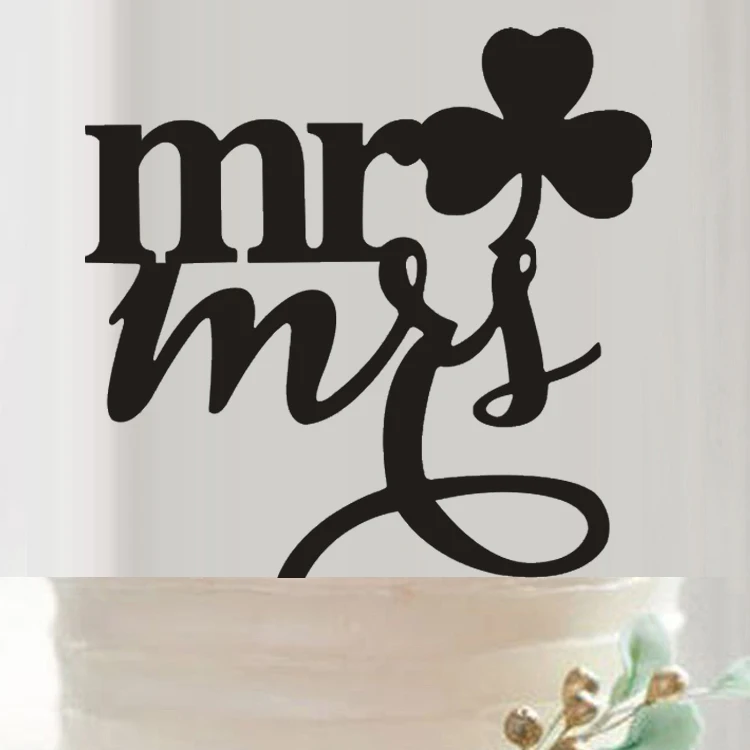 100pcs/lot Creative MR&MRS with leaf design wedding cake inserted card Wedding Cake Topper Party Cake Decorations