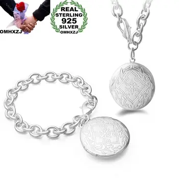 

OMHXZJ Wholesale Personality Fashion Woman Gift Photo Box Circles Chain 925 Sterling Silver Bracelet+Necklace Jewelry Set SE31