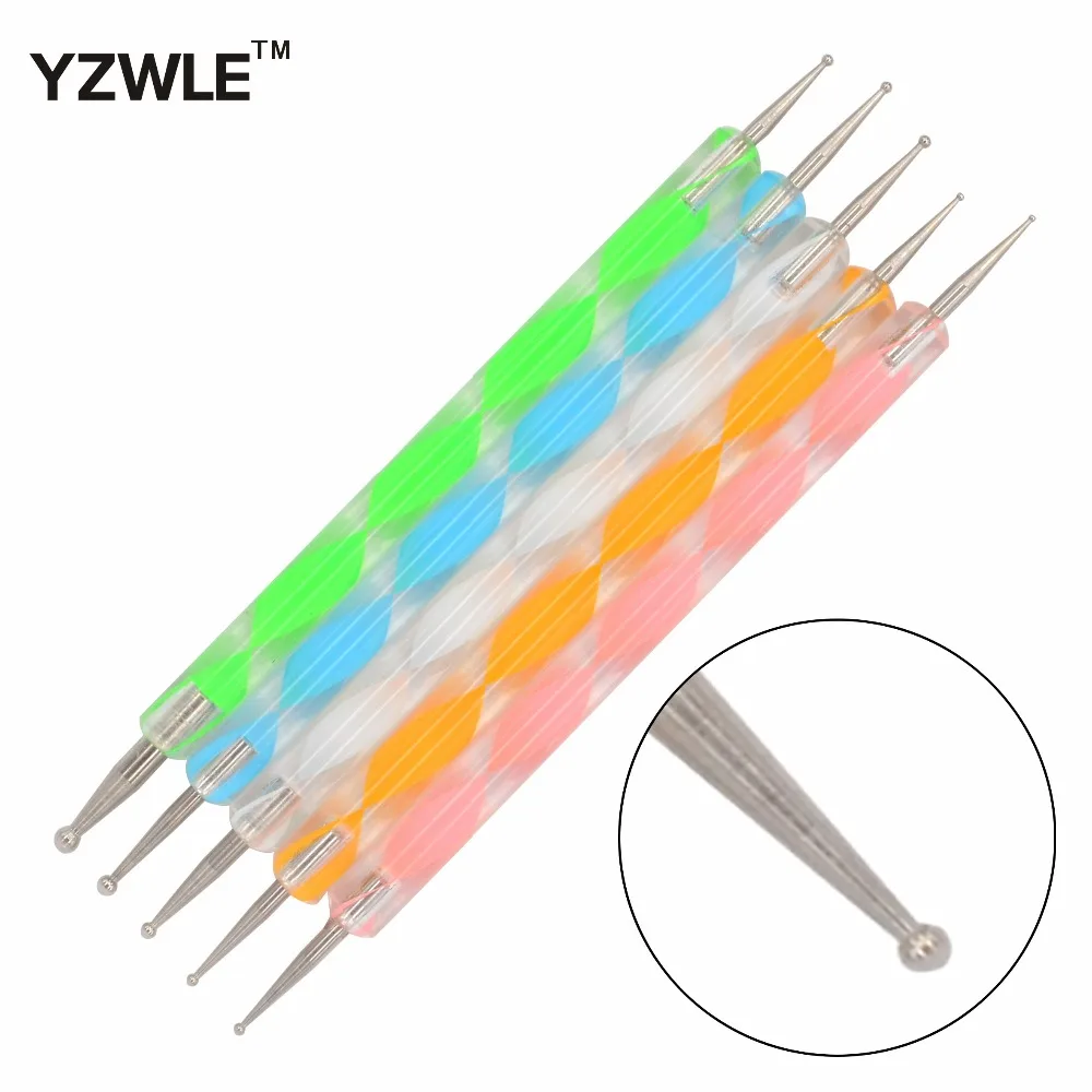 

WUF 5Pcs/Pack Professional Nail Art Tool 2 ways Swirl Marbleizing Steel Dotting Pen 19