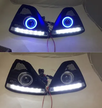 

eOsuns Innovative COB angel eye led daytime running light DRL + halogen Fog Light + Projector Lens for ford focus 2009-11