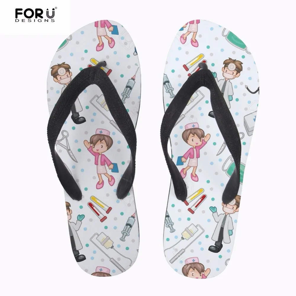 

FORUDESIGNS Summer Women Flip Flops Cute Nurse Pattern Women's Casual Flats Flip Flops Woman Fashion Non-slip Slippers Student