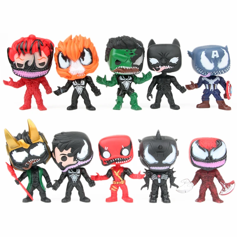 

10Pcs/lot 9cm Superhero Venom Deadpool Spiderman Iron Man Captain America Action Figure Toys Doll for Kids Christmas Gift
