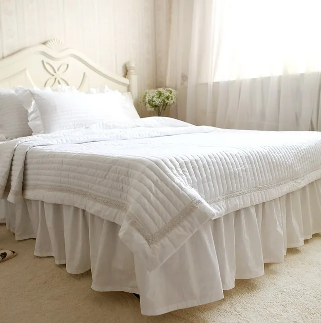3pcsWhite quilting cotton padded lace duvet cover 100 cotton bed cover