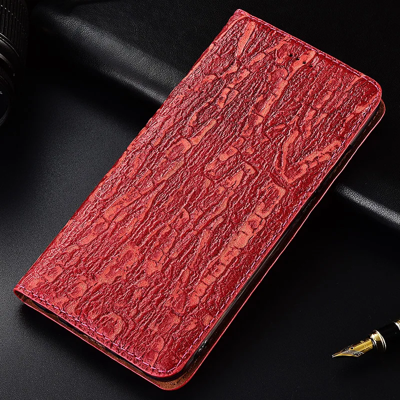 Дерево текстура натуральная кожа магнитный чехол для телефона для huawei Honor 6X7 7i 7A 7X Prime Pro откидной Чехол-подставка - Цвет: Темно-красный