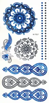 

3sheets Flash Tattoos12designs for choose 21x15cm Blue Metallic tattoos Temporary Women New Year Party Body Art