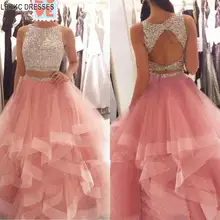 Роскошные розовые кристаллы пышные платья бальное платье из 2 предметов с рюшами, фатиновое платье для выпускного вечера, красивое 16 платье Vestidos De 15 Anos