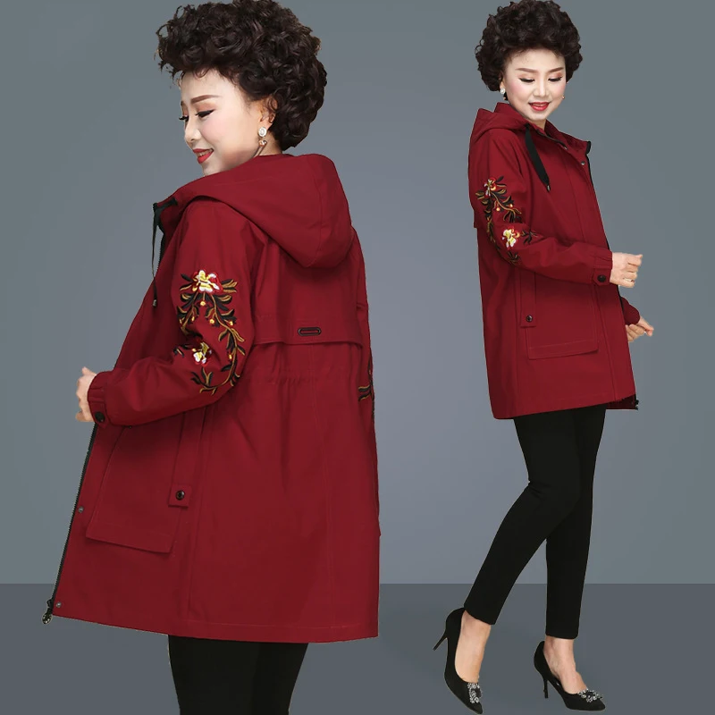 Günstig 2020 neue Frühling Herbst Plus Größe Lose frauen Kleidung Stickerei Mit Kapuze Jacke Baumwolle Beiläufige Lange Windjacke Mantel Weibliche v820