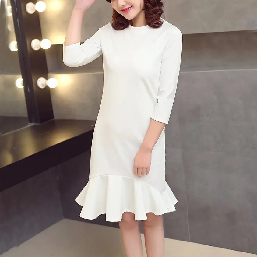 Spring Autumn Fishtail Dress 2016 Fashion Knee Length 3/4 Sleeve